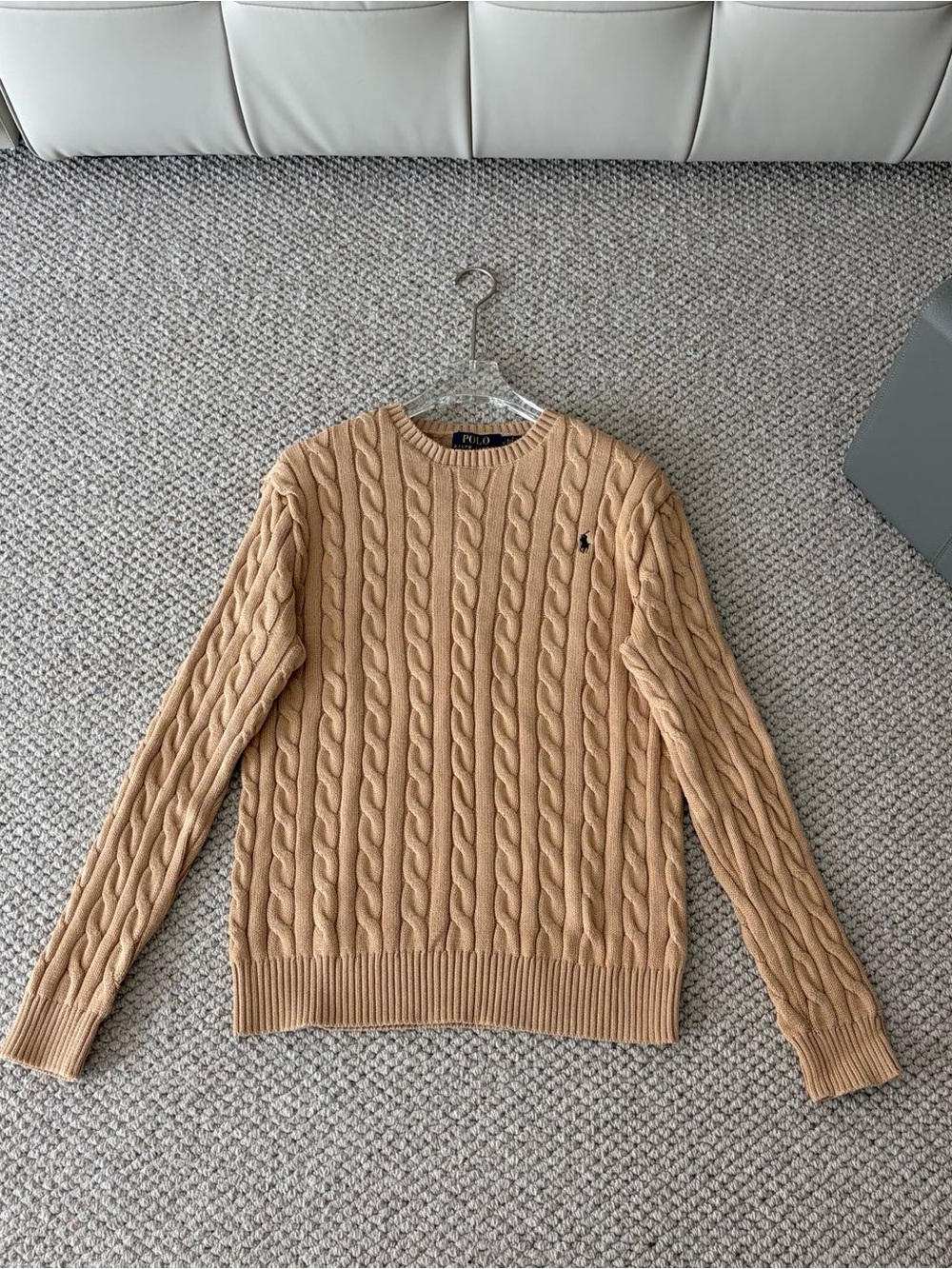 Polo by Ralph Lauren Cable Knit Crewneck Sweater in Camel
